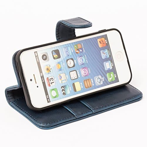 Mulbess Etui Coque pour iPhone 5s / 5 / iPhone SE 2016 - Housse en Cuir - Fentes pour Cartes - Pochette Protection Portefeuille - Rétro Marine Bleu