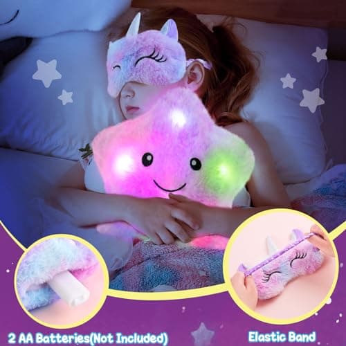 Licorne Cadeau Fille 4 5 6 7 8-10 Ans Peluche Journal Intime Carnet LED Étoile Coussin Masques de Sommeil Porte Clé Licorne Bandeau Maquillage Peigne Miroir Licorne Jouet Anniversaire Fille Cadeau