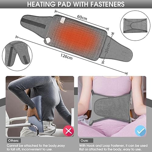 Coussin Chauffant, Arlierss Coussin Chauffant Electrique avec Ceintures, 6 Niveaux de Température 4 Réglage de L'heure, Ceinture Chauffante Lombaire pour Genoux,Cou,Pieds et Hanches Gris