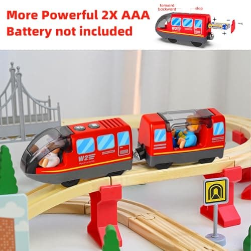 Train de locomotives à Piles, Train Electrique Enfant, Train motorisé pour Rails en Bois, Jouets De Train Magnétique pour Voie Ferrée en Bois Compatible avec Thomas, Brio, Chuggington, pour dès 3 Ans