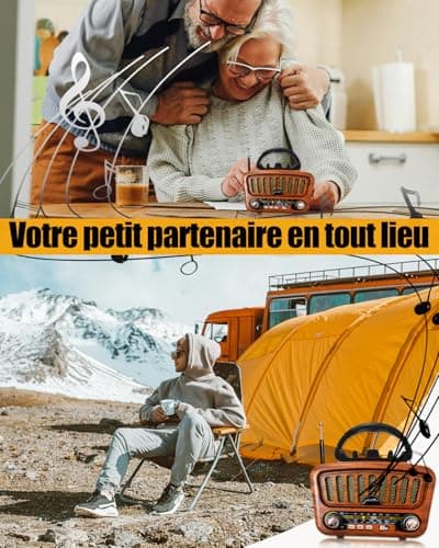 Poste Radio Portable avec Haut-Parleur Bluetooth, AM/FM/SW Petite Radio Vintage avec Haut-Parleur 5W et Bluetooth 5.0, Transistor Radio a Pile avec Fonction USB/TF/AUX (Or)