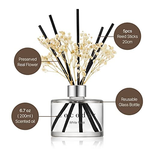 COCODOR Diffuseur à roseaux de Fleurs Conservées/Belle Pivoine (Lovely Peony) / 200ml / Parfum Ambiance, Diffuseur Parfum Maison, Cadeau pour Femmes, Cadeau Fête des Mères
