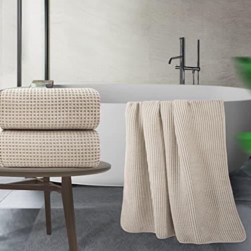 POLYTE Lot de 2 draps de Bain en Microfibre Non Pelucheux à séchage Rapide Beige 89 x 178 cm