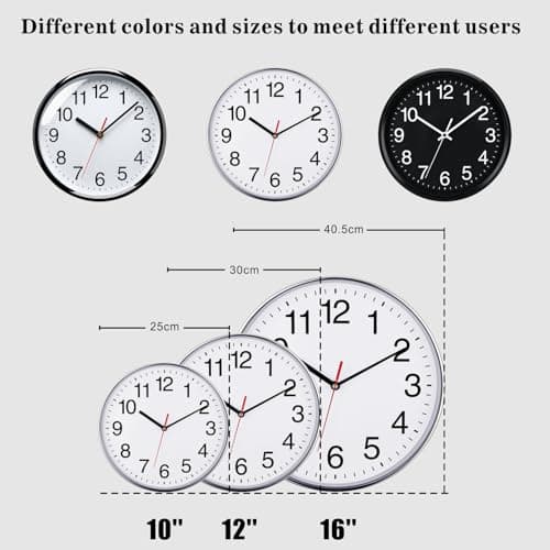 Plumeet Grande Horloge Murale, 30cm Horloge Murale Décorative de Qualité, Mécanisme Silencieux à Quartz, pour Maison/Cuisine/Bureau/École,Fonctionne sur Pile (Chrome)