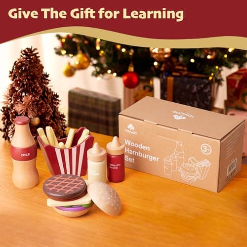 Aliments de jeu en bois pour enfants - Hamburger - Accessoires de cuisine pour tout-petits - Cadeau pour garçons et filles - Jouets éducatifs