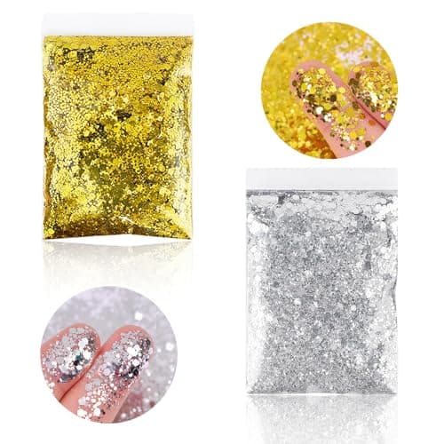 2 Pièces Paillettes Loisirs Creatifs Paillette pour Bougie Paillettes Ongles Paillette Paillette Or Glitter Paillette Ongle Paillette Argenté Paillettes pour Maquillage Manucure Décoration 50g/pcs
