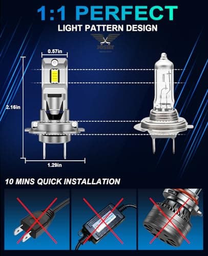 JOSHF Ampoules H7 LED Phare pour Voiture, 28000LM 110W 6500K Blanc 600% Lumineuses Anti Erreur H7 Led Ampoule, 1:1 Remplace Lampes Halogènes, DC12-18V,2 Pièces