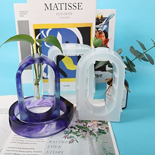 Cayway Vase en Résine Moule en Résine pour Station de Propagation, Moule de Vase en Silicone avec 4 PCS Tubes à Essai pour La Décorationde Bureau à Domicile