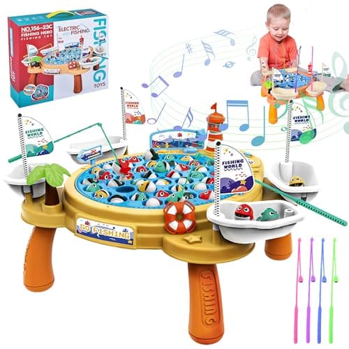 Ulikey Jeux de Pêche électroniques, Peche a la Ligne Enfant, Jouet de Pêche Magnétiques Grande avec 4 Canne Et 45 Poissons, Jeu Montessori Musical Educatif Cadeau pour Garcon Fille 3 4 5 6 Ans
