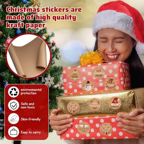 LIMITADA Gommettes Noël 1000 Pcs Autocollants De Noel Rouleau D'autocollants de Noël Etiquette Vacances Cadeau Autocollants d'enveloppe Joyeux Noël Autocollants Étiquettes Adhésives en Papier Kraft