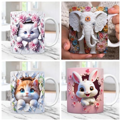 Liemuao Tasse en Céramique 325 ml, Tasse à Café 3D Mug Mignon Chat, Tasse Mug Cadeau Frère Anniversaire Créative Tasse de Chaton 3D pour amies ou à offrir a la famille (B)