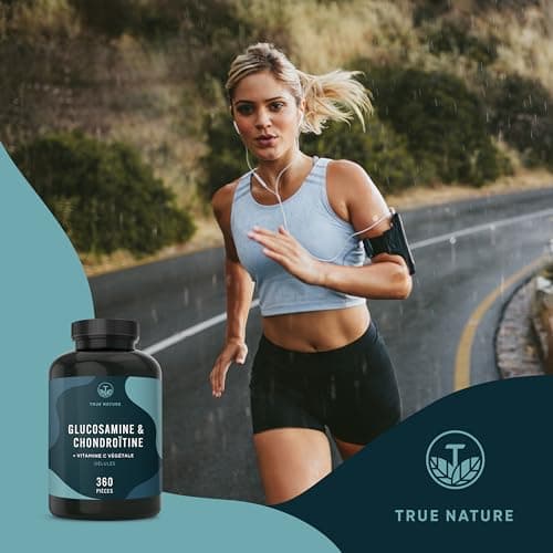 Glucosamine & Chondroïtine, Vitamine C - 1580mg - Santé des Articulations & Formation du Cartilage - 360 Gélules - Qualité Pharmaceutique - SANS: Additifs, Gluten & Lactose - TRUE NATURE
