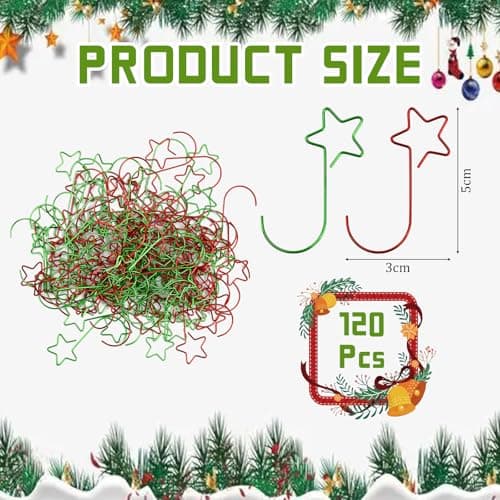 YBCCBY Crochet Boule de Noel, 120 Pièces Crochets d'Ornement de Noël Cintre d'Arbre de Noël Cintres de Décoration d'Arbre Crochets pour Boules de Noël en Forme de S Accroche Boule de Noel (Rouge Vert)