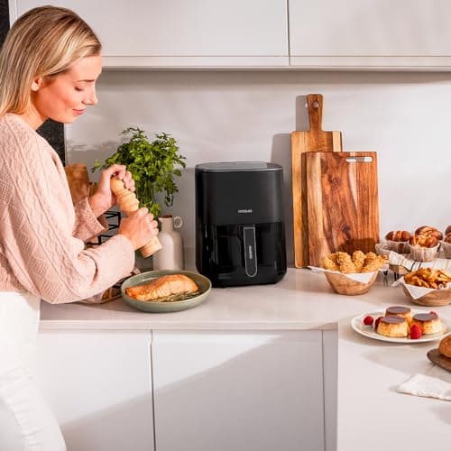 Cecotec Friteuse à Air sans Huile de 5,5 L Cecofry Fantastik Window 5500 Pack Fenêtre. 1500W, Technologie PerfectCook, 9 Modes de Cuisson, Tactile, Réglable 80-200oC, Fenêtre, Cuisson 60 min