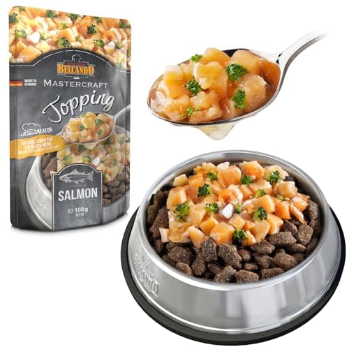 BELCANDO Mastercraft Topping [12x100g Multipack sorte “Saumon“] Nourriture Humide pour Chiens | sans céréales | Variété Pure | Complément Alimentaire pour Chiens