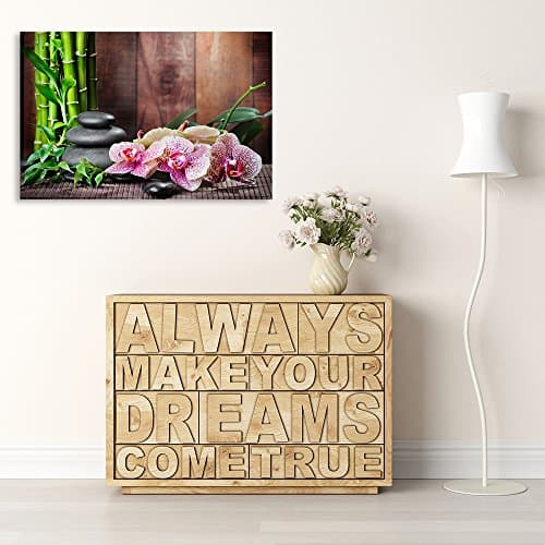 Feeby Impression Sur Toile Zen Bambous 50x40 cm Tableaux Tableau Mural Image Moderne Photo Décoration Murale Artistique Photographie Design Chambre Salon Cuisine Orchidée Galets Multicoloré