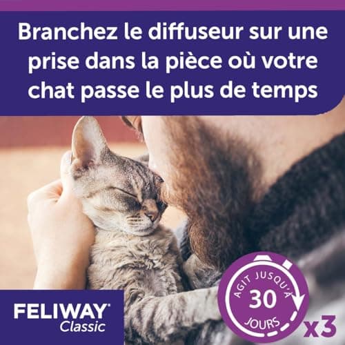 FELIWAY Classic - Pack 3 Recharges - La Solution Conçue pour Réduire Les Signes de Stress de Votre Chat : Griffures, Marquages Urinaire, Peurs - Scientifiquement Prouvé - 3 Recharges (3X 30 Jours)