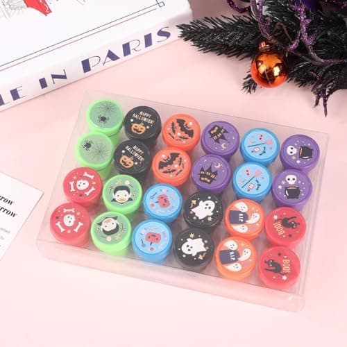 Tampons Trick or Treat, kit de tampons Halloween - Halloween Assortiment de tampons auto-encreurs Ensemble de 24 tampons - Cadeaux de fête effrayants, bonbons ou friandises, prix de jeu mignons de des