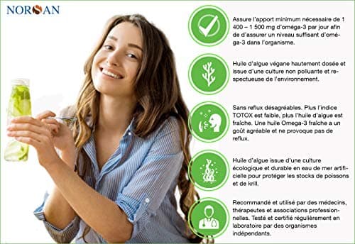 NORSAN Premium omega 3 vegan huile d'algues 100 ml / 2000mg oméga 3 par dose journalière / omega3 végétalien avec EPA & DHA/vegan omega 3 algues