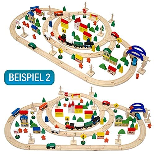 messefix Chemin de Fer en Bois de 130 pièces - Train de Jouets avec Rails de 5m