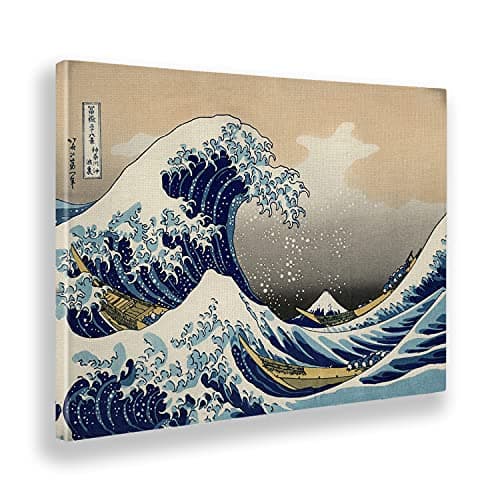 Giallobus - Cadre - Hokusai - La Grande Vague de Kanagawa - Toile - 70x50 - Prêt à accrocher - Peintures Modernes pour la Maison