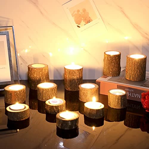 SUMTree 12 pcs bougeoir en Bois Chandelier Votive Support de Bougie décoration pour Maison,Table,Mariage (Hauteur 2,5CM+4CM+7CM)