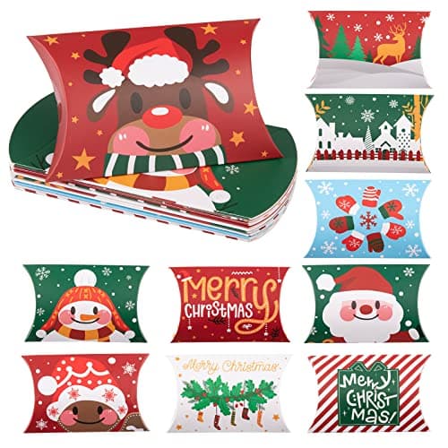 Boite Cadeau (12 x 7.5 cm), 20pcs Boite Papier Kraft Thème de Noel Boîtes à Bonbons avec Autocollants pour Cadeaux et Décoration de Fête