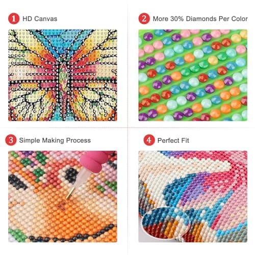 AIRDEA Vitrail Rose Papillon Peinture Diamant, 5D DIY Broderie Diamant Painting Kit Complet, Artisanat Strass Point de Croix Painting pour Adultes debutant, Murale Décoration 30x40cm