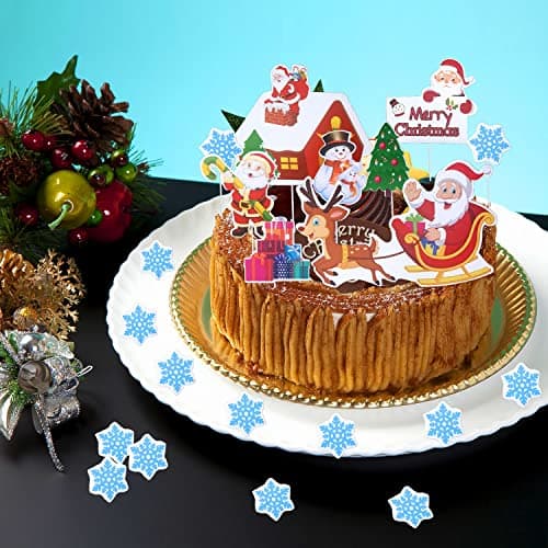 KEELYY 52 Pcs Noël Cupcake Toppers Picks Decoration Gateau de Noel Joyeux Noël Flocons de Neige Drap Cure-Dents pour Décorer Dessert Muffin Gâteau de Noël Fête