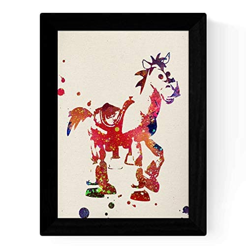 Nacnic Ensemble de Quatre Affiches de Style Aquarelle, éclatde Couleur. Poster de Film Toy Story; Buzz, Woody et Jessie et Le Cheval. Couleur de Fond aquarel. sans Cadre.