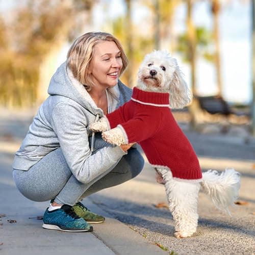 Hjyokuso Pull Chien, Pull pour Chien Petite Taille Moyenne Grande Taille, Pull-Overs pour Chiens Chaud d'hiver, Pull pour Chat à Col Roulé, Vetement Chien, Pull Noel Chien, Manteau pour Chien - M