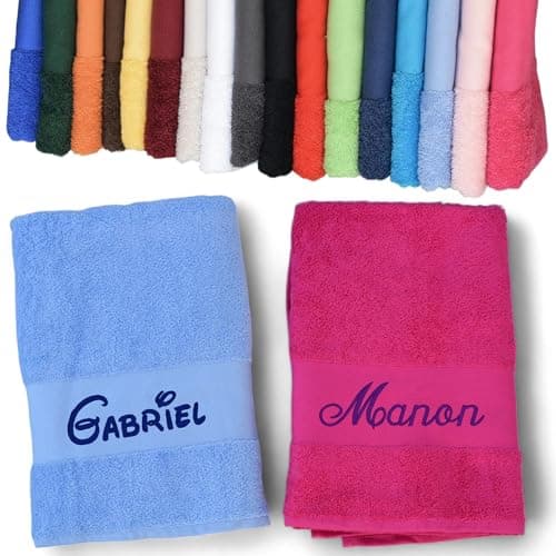 Linge éponge personnalisé, 100% coton, 450g/m2, drap de bain avec prénom, cadeau personnalisé, cadeau prénom, cadeau naissance, cadeau anniversaire, cadeau noël personnalisé