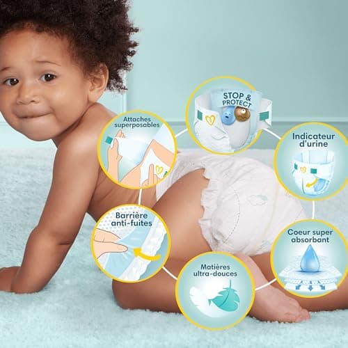 Pampers Premium Protection, Taille 4, 174 Couches, 9-14kg, Double Protection pour la peau et contre les fuites Avec Poche Stop & Protect pour aider à capturer les Fuites, Pack 1 Mois