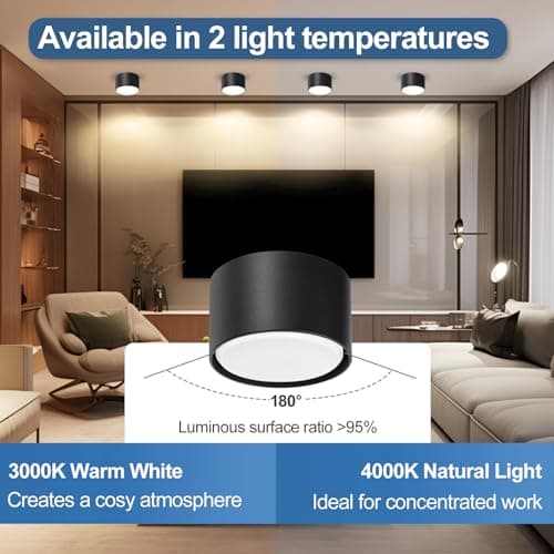 GeyouLux 4x Spots de Plafond Noir - Ø84x50mm - 6W 680LM Spot LED - 3000K LED GX53 230V Inclus - Angle du faisceau 180° - Aluminium Luminaire Plafonnier