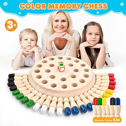 Échecs de Mémoire Jouets Montessori Enfant, Jeu d'échecs de Mémoire en Bois, Couleur Jeux de Mémoire Éducatifs Jeu de Societe Cadeaux pour Garcon Fille et Personnes âgées