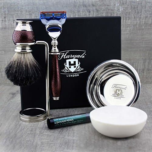 Lot de 5 rasoirs pour homme Maroon Antique - Avec Razor & Black Badger - Parfait comme cadeau.