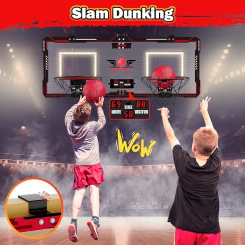 Vatos 2 Joueurs Panier de Basket Interieur,Mini Cerceau de Basket-Ball avec Le Tableau d’Affichage,4 Boules, Pompe, Cadeaux de Jouet de Basket-Ball pour Le Bureau à Domicile d’Enfants en Plein Air
