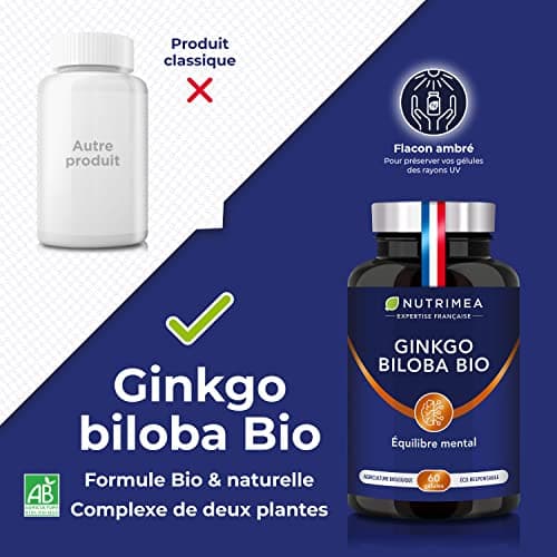 Ginkgo Biloba BIO - Complexe Mémoire & Concentration - Booste les Performances Cérébrales - Sauge BIO - 60 Gélules Vegan - Nutrimea - Fabrication Française