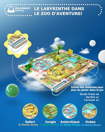 HELDENGUT® Labyrinthe magnétique pour enfants à partir de 2 ans [aventure au zoo] – Jeu magnétique idéal comme jouet de motricité Montessori – Extrêmement varié grâce à différents jeux éducatifs à