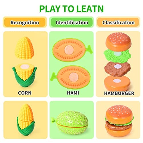 Fegalop 32 Pièces Jouets en Plastique Fruits et Légumes à Découper, Dinette Enfant Accessoire Cuisine Jouet, Chef Jeu de rôle avec,Cadeau Parfait pour Noël et fête d'anniversaire 3 Ans (Bleu)