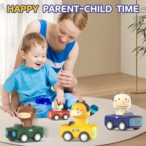MOONTOY Petite Voiture Enfant 1 2 3 Ans,Lot de 4 Voiture Jouet Bebe 1 an,Jouets Friction Véhicules,Animaux Mignons Camion Jouet,Jeux Éducatifs idee Cadeau pour 9 12 18 24 Mois Garçons Filles