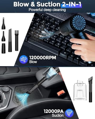 AKLIFFE Aspirateur Voiture Souffleur PC Electrique 3 en 1, 7800mAh, 120.000 TR/Min 3 Vitesses Bombe Air Sec - Nettoyage PC avec Lumière LED, Souffleur Air Comprimé pour Clavier d'ordinateur de Voiture