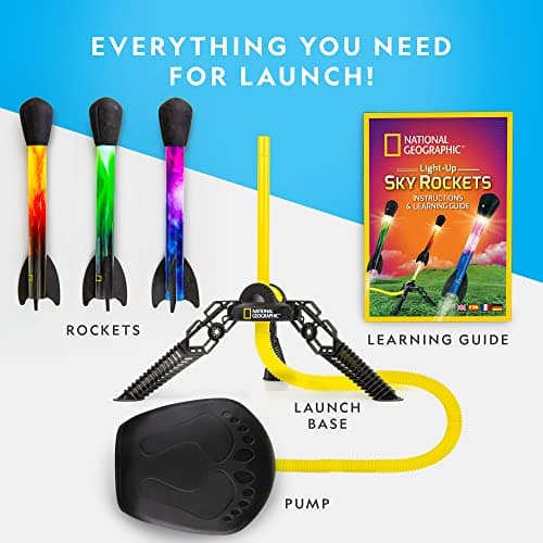 National Geographic Fusée à Air Jouet - Lanceur Ultime de Fusées à LED pour Les Enfants, Piétinez la Pompe et Lancez Les Fusées Lumineuses Pneumatiques à Pointe en Mousse jusqu'à 30,5 Mètres