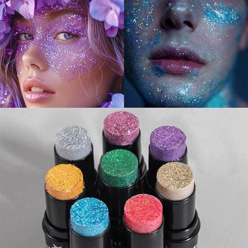 BeauFairy Bâton à Paillettes pour le Corps, 4 PCS, Body Glitter Gel, Paillettes pour le Visage, Mermaid Sequins Glitter, Fluorescent Paillette Visage Chunky Glitter Gel, pour Visage Corps Cheveux, 036