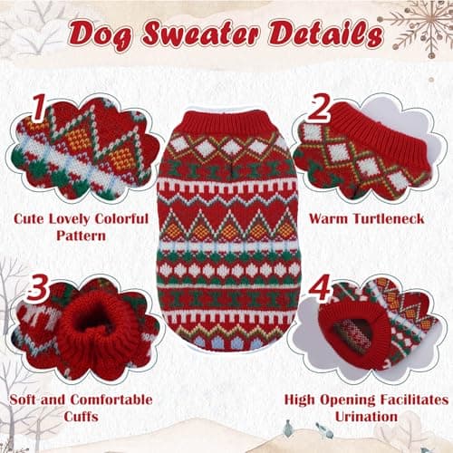 Hjumarayan Pull Chien - Pull Chihuahua Chaud Pull pour Chien Petite Taille Pull Noel Chien Sweat Chien Col Rond, Pull Chien Stretch Petite Taille Pull-Overs pour Chiens (Rouge-Vert S)