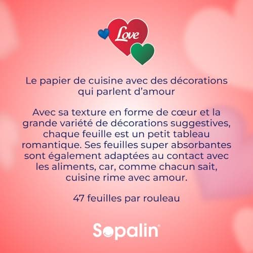 Sopalin Love – x3 Rouleaux – Triple épaisseur – Décors originaux – Emballage 80% plastique recyclé – Papier certifié FSC® Mixte (C017535)
