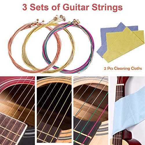 Kit Accessoire Guitare,TTCR-II 78 Pièces avec Support Guitare,Capodastre Guitare,15 Mediator Guitare,3 set Cordes Guitare Acoustique,Accordeur de Guitare,Enrouleur de Cordes,Sangle de Guitare etc....