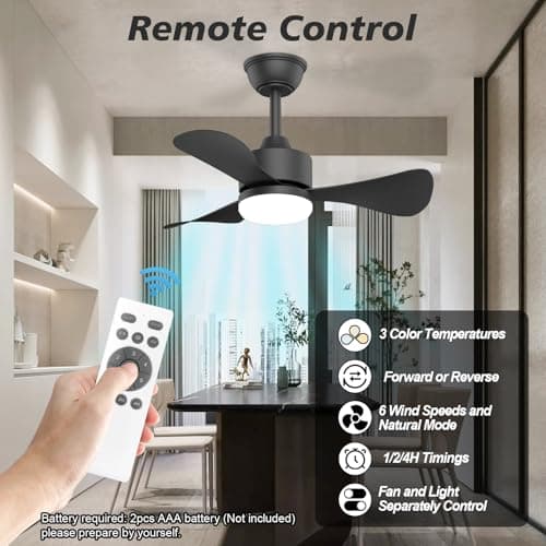 Mefine 71cm Ventilateur Plafond avec Lumiere Silencieux, Petit Ventilateur Plafond avec Telecommande et Réversible DC Moteur, LED Lampe Ventilateur Plafond pour Chambre Salon Cuisine, 6 Vitesses