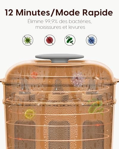 Stérilisateur et Sécheur pour Biberons, Tétines, Pièces de Tire-lait, Jouets de Dentition - Élimine 99,9% des Germes, Reste Stérile et Sèche Pendant 24 Heures, Essentiels pour Nouveau-nés, Bébé