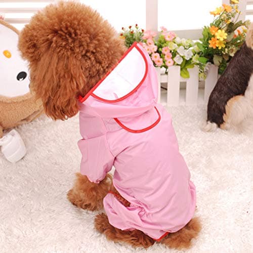 PETCUTE Imperméable pour Chien avec Capuchon, Imperméable pour Chien 100% étanche Ultraléger et aéré avec Poignets élastiques pour Chiens Moyens à Grands,Manteau imperméable pour Chiot,Rose,XS